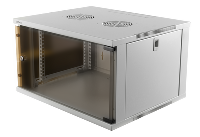 DELTACO 19"-skåp, 6U, 540x450mm, stående eller väggmonterat, glasdörr, vit