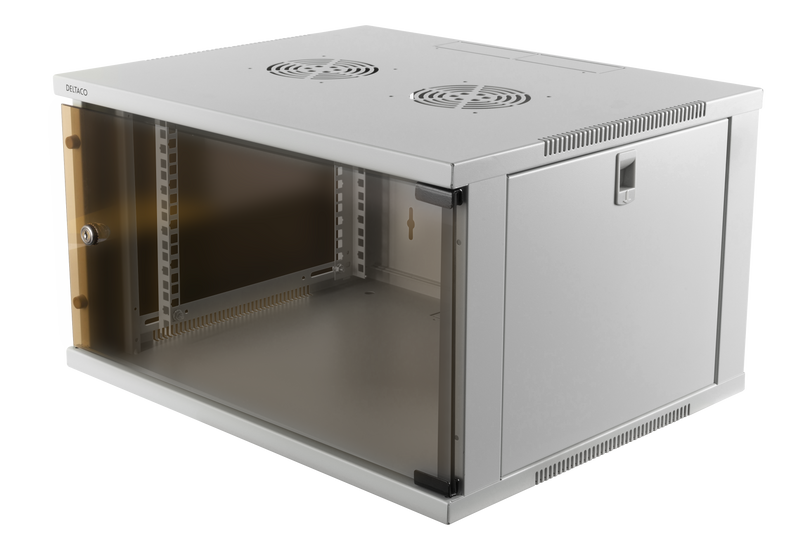 DELTACO 19" cabinet, 6U, 540x450mm, standing or wall-mounted, glass door, white.