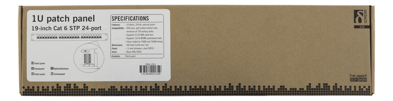 DELTACO 19" patchpanel, 24xRJ45, Cat6, 10Gbps, 1U, STP, metall, svart
