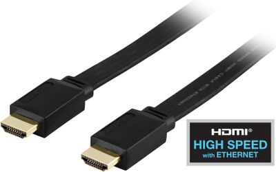 Platt HDMI kabel 3m, HDMI High Speed with Ethernet, 4K, svart