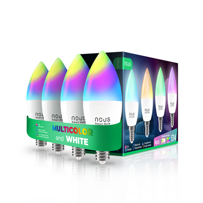NOUS Smart LED-lampa E14 – RGB, WiFi, Matter-stöd- 4-pack
