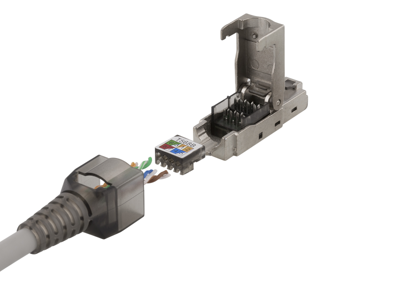 DELTACO RJ45 connector Cat6A, shielded, tool-less, metal.