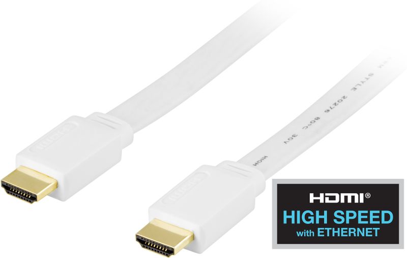 Platt HDMI kabel 2m, HDMI High Speed with Ethernet, 4K, vit