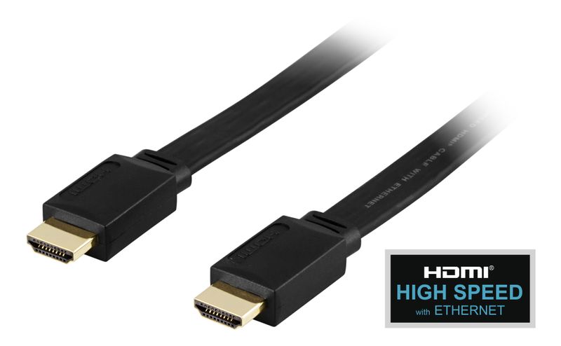 Platt HDMI kabel 1,5 m, HDMI High Speed with Ethernet, svart