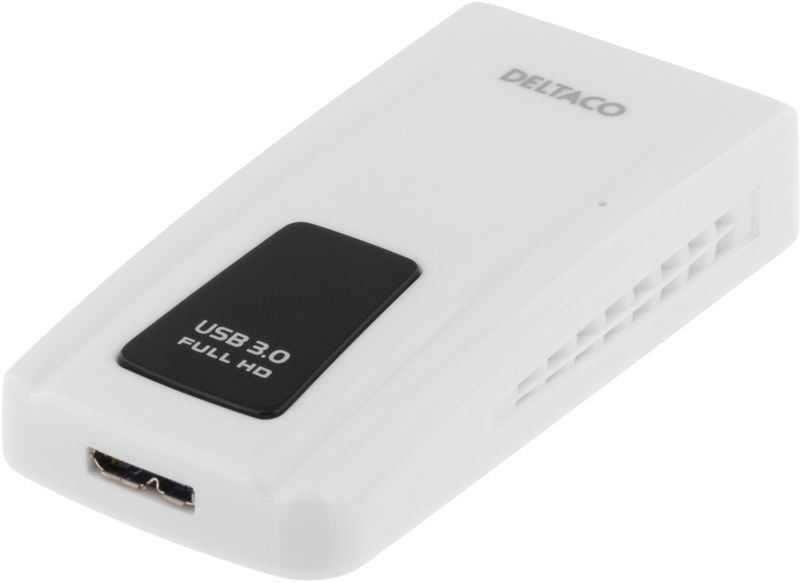DELTACO PRIME USB 3.0 till DVI/HDMI/VGA-adapter,  2048x1152, vit