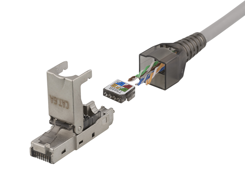 DELTACO RJ45 connector Cat6A, shielded, tool-less, metal.
