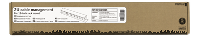 DELTACO 19" kabelhanterare, metall, fingerkanal och genomföring, 2U