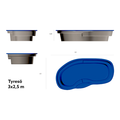 Poolpaket Glasfiberpool - 3x2,5m - Tyresö - Med smart styrning