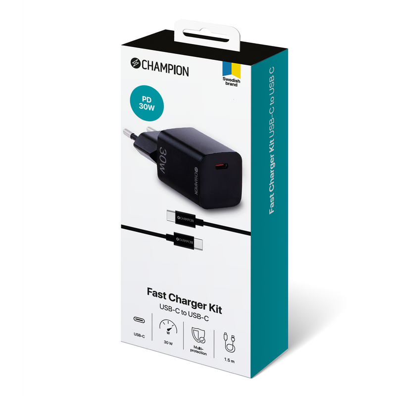 Fast Charger Kit USB-C/USB-C 30W PD Svart
