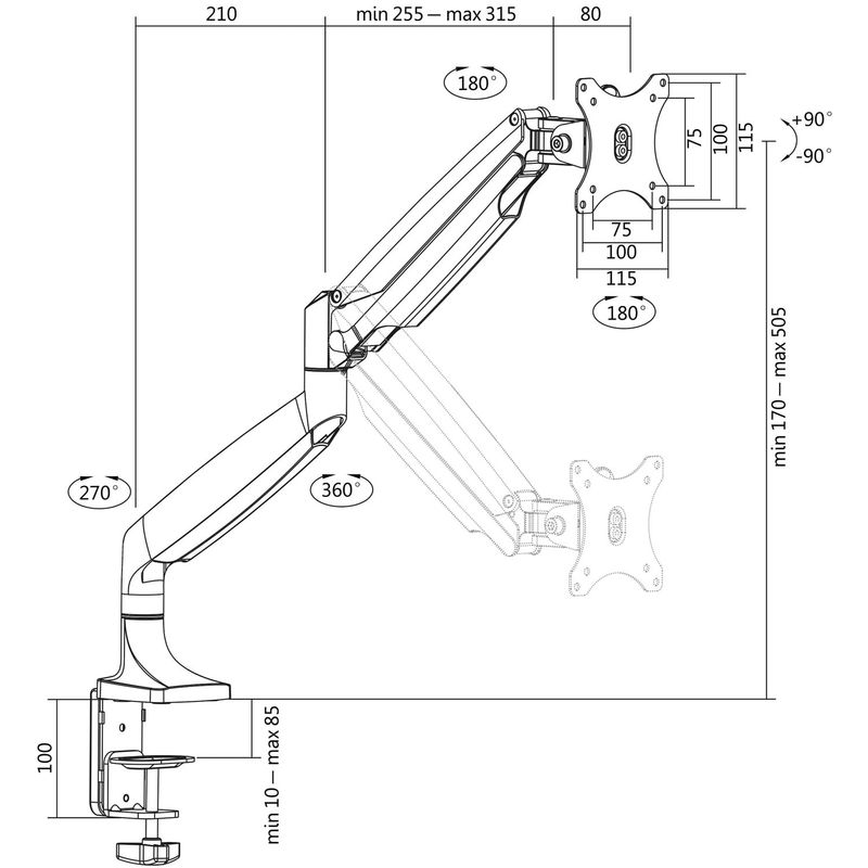 Monitorarm 13-32" gas Alu
