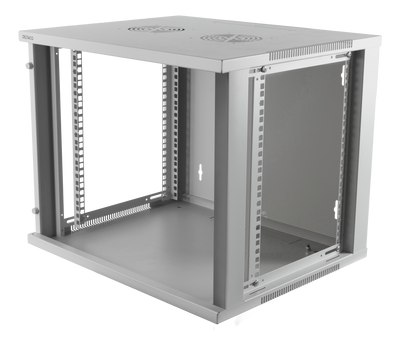 DELTACO 19" cabinet, 9U, 540x450mm, standing or wall-mounted, glass door, white