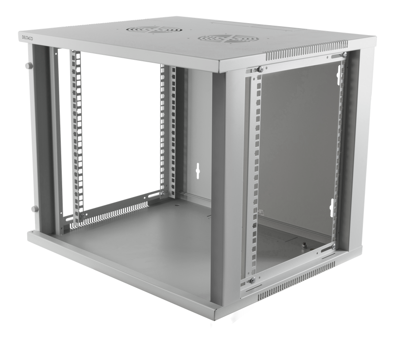 DELTACO 19" cabinet, 9U, 540x450mm, standing or wall-mounted, glass door, white