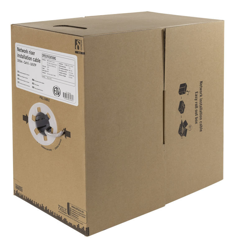 DELTACO U/UTP Cat6 riser installationskabel, 305m box, 250MHz, Delta-c