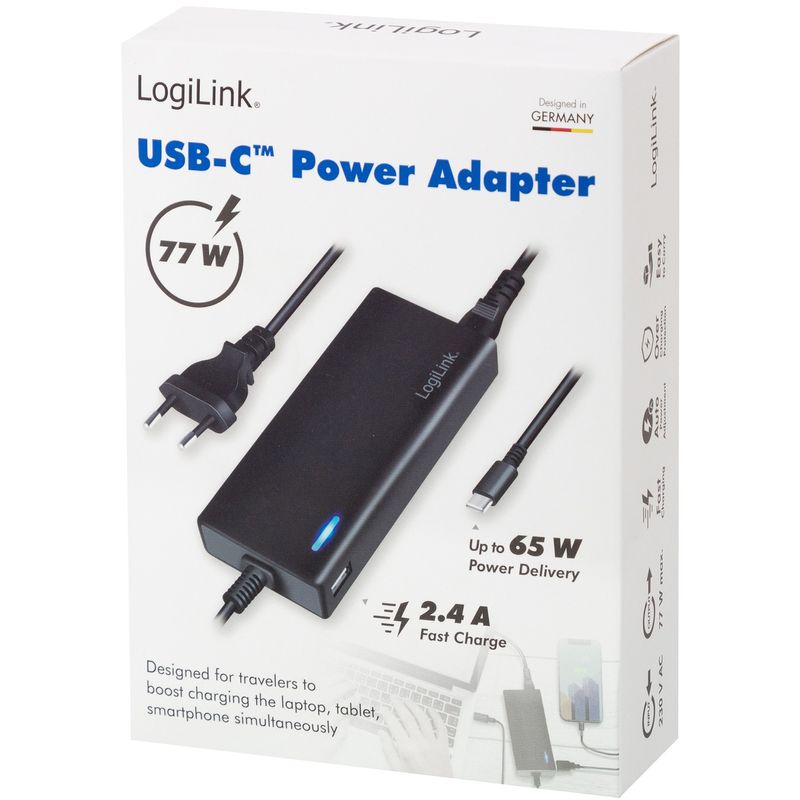 Laptopladdare USB-C PD 65W USB-A 12W Max 77W