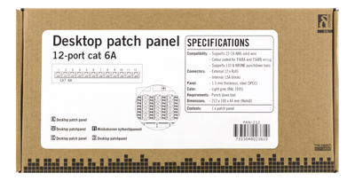 DELTACO Patchpanel, 12xRJ45, Cat6a, väggmonterbar, 10Gbps, grå