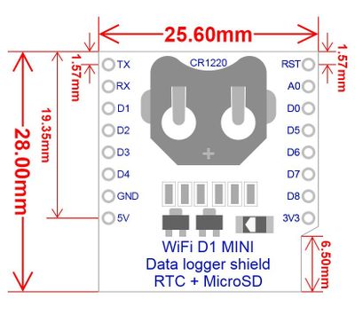 WIFI D1 mini - Data logger shield for D1 mini with RTC and MicroSD