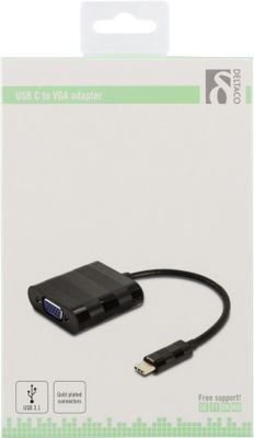 DELTACO USB 3.1 till VGA adapter, USB typ C hane - VGA hona, svart