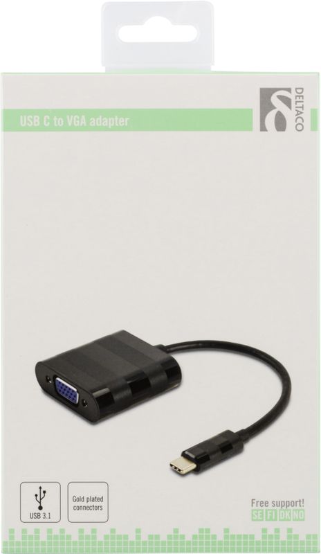 DELTACO USB 3.1 till VGA adapter, USB typ C hane - VGA hona, svart