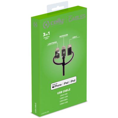3-i-1-kabel MicroUSB / Lightning / USB-C 1m