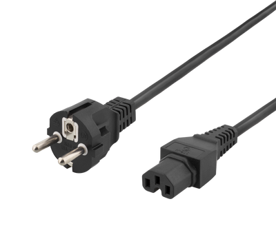 Apparatkabel 5m, rak IEC 60320 C15 - rak CEE 7/7, max 250V/10A, svart