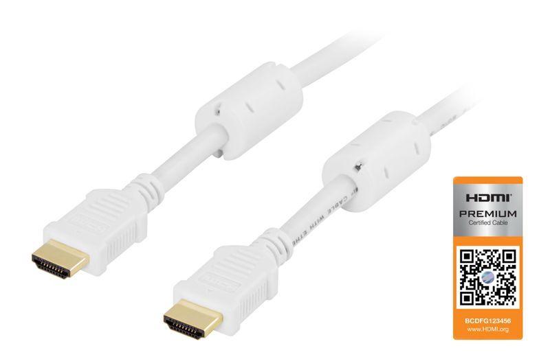 HDMI kabel 2m, Premium High Speed HDMI with Ethernet, vit