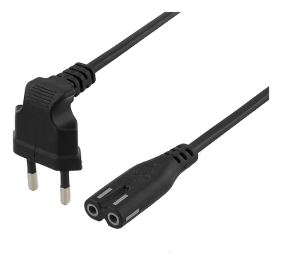 Ojordad apparatkabel 3m, vinklad CEE 7/16, IEC60320 C7, svart