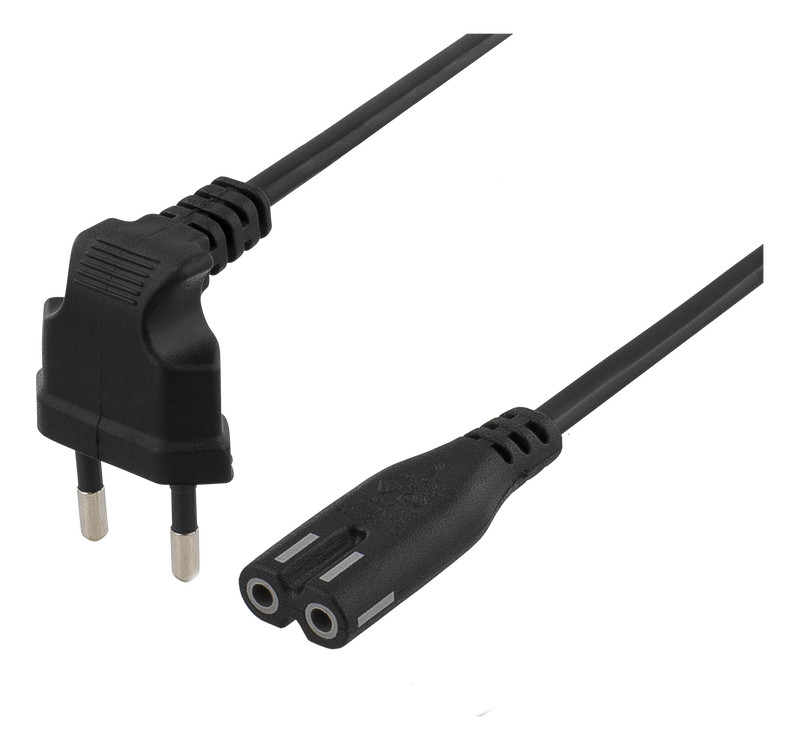 Ojordad apparatkabel 3m, vinklad CEE 7/16, IEC60320 C7, svart