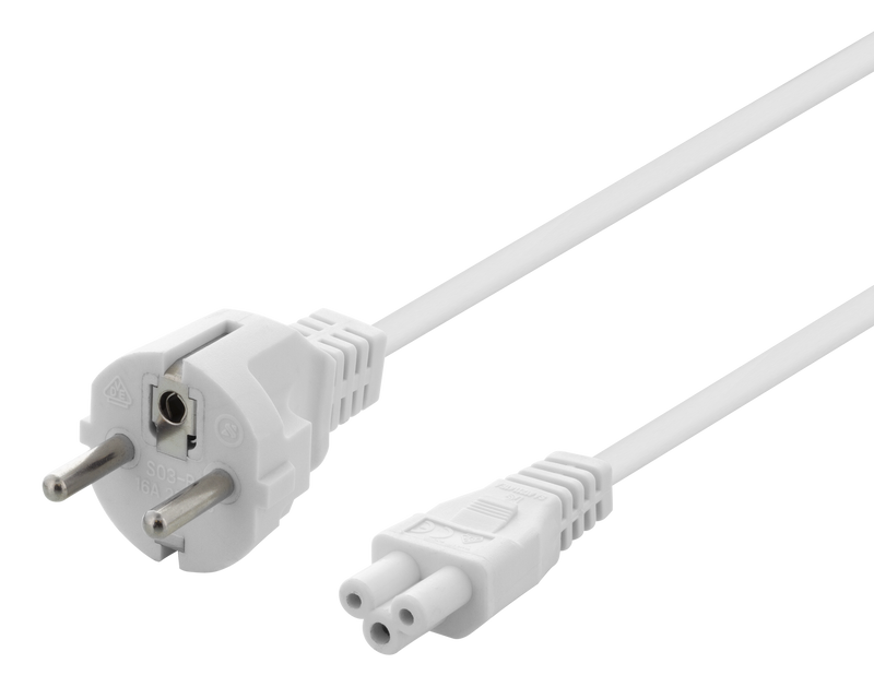 Apparatkabel 1m, rak CEE 7/7 - rak IEC C5, 1m, vit