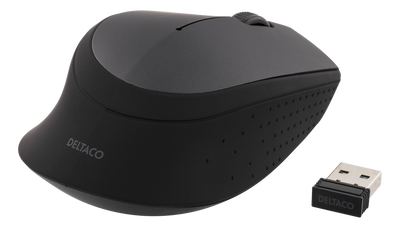 DELTACO trådlös optisk mus 2,4GHz, 3 knappar med scroll, 1200 DPI, grå