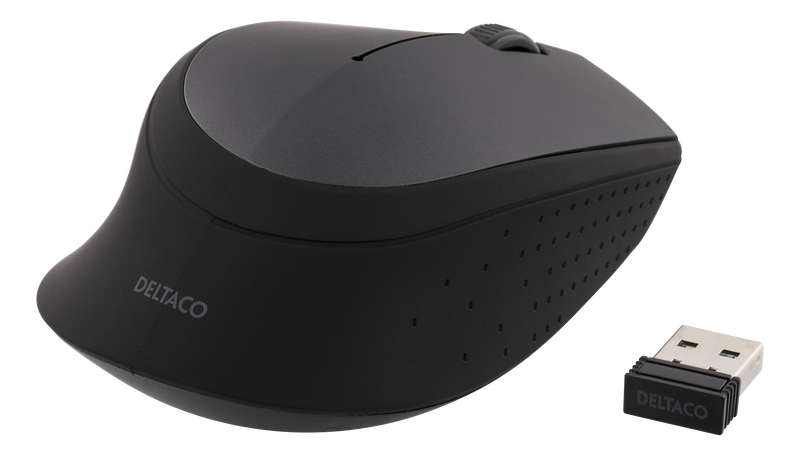 DELTACO trådlös optisk mus 2,4GHz, 3 knappar med scroll, 1200 DPI, grå