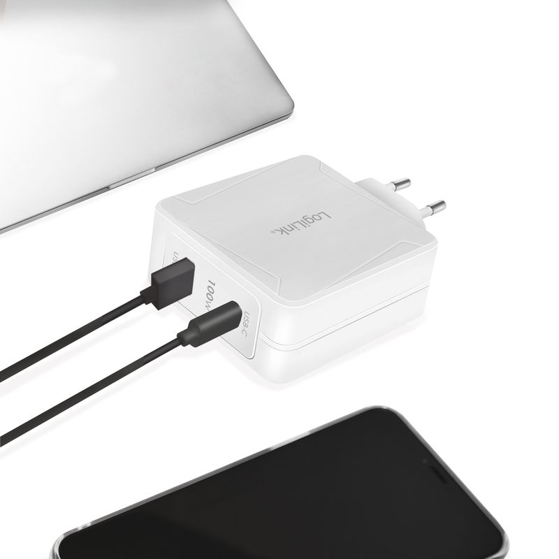 USB-laddare 1 x USB-C PD 1 x USB-A 100W GaN