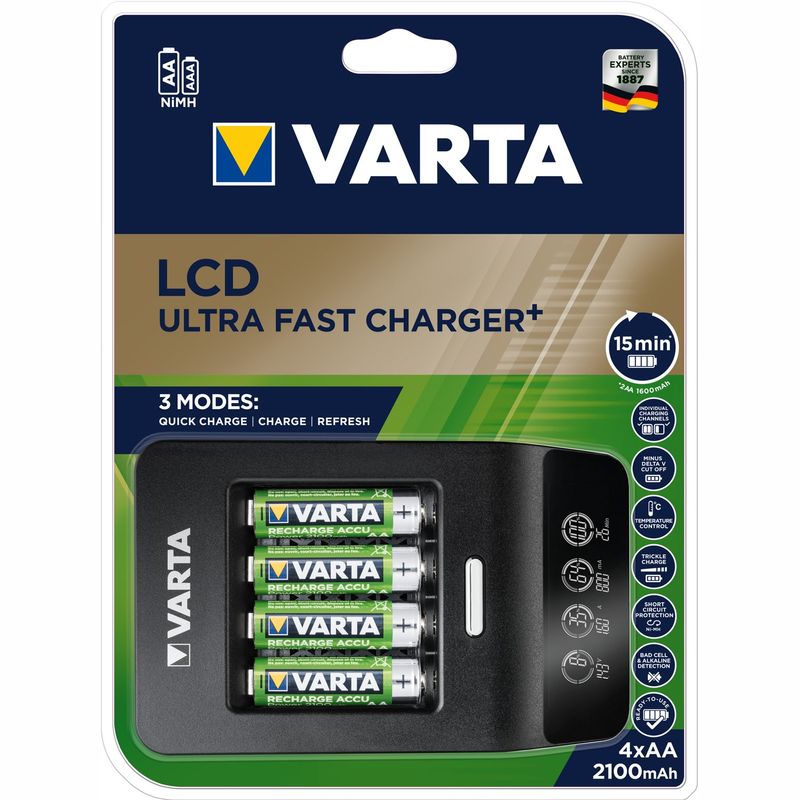 LCD Ultra Fast Charger AA/AAA inkl 4xAA