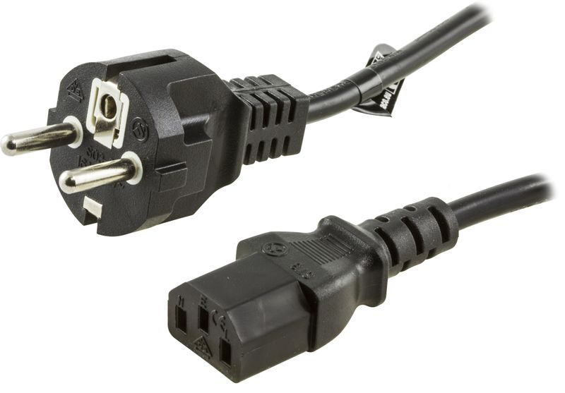 Appliance cable 0.5m, plug CEE 7/7 - plug IEC C13, black.