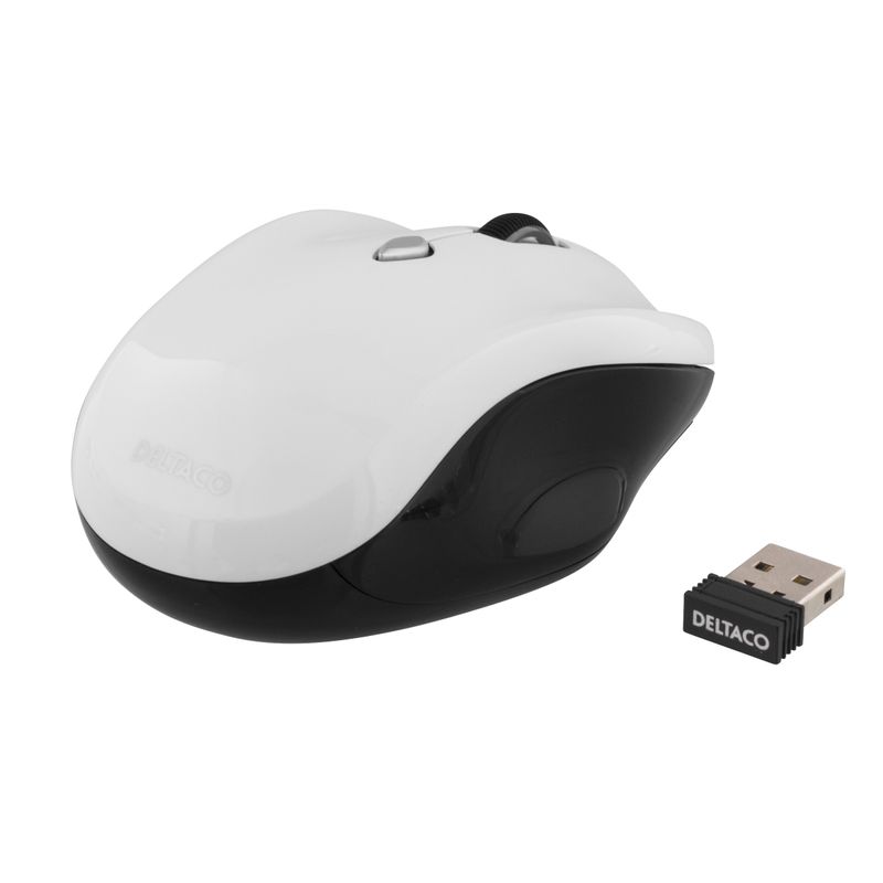 DELTACO trådlös optisk mus, 6 knappar med scroll, DPI-val, USB, sv/v