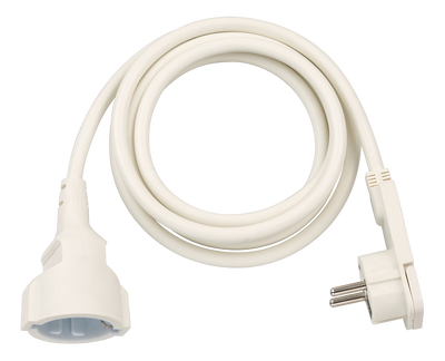 Förlängningskabel 2m, CEE 7/4 till platt CEE 7/7, vit
