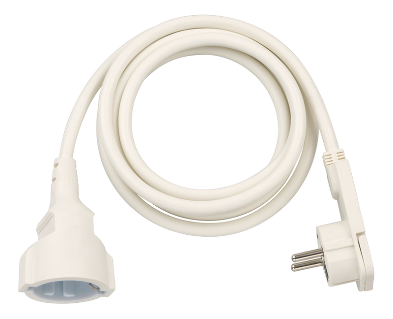 Förlängningskabel 2m, CEE 7/4 till platt CEE 7/7, vit