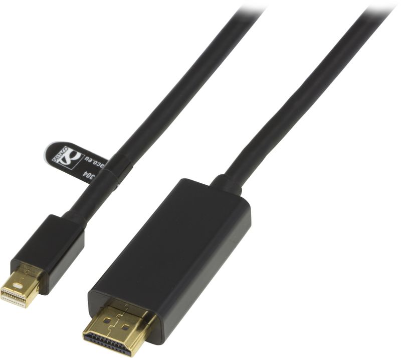 Mini DisplayPort to HDMI cable with audio, 1m, Full HD at 60Hz, black.