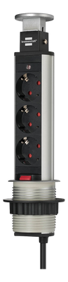 Tower Power Table Extension - Grenuttag med 3x CEE 7/4 uttag, silver/svart