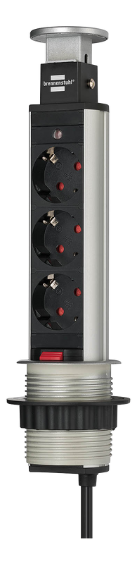 Tower Power Table Extension - Grenuttag med 3x CEE 7/4 uttag, silver/svart