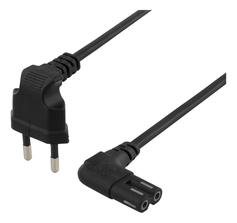 Ojordad apparatkabel 1m, CEE 7/16 - IEC 60320 C7, svart