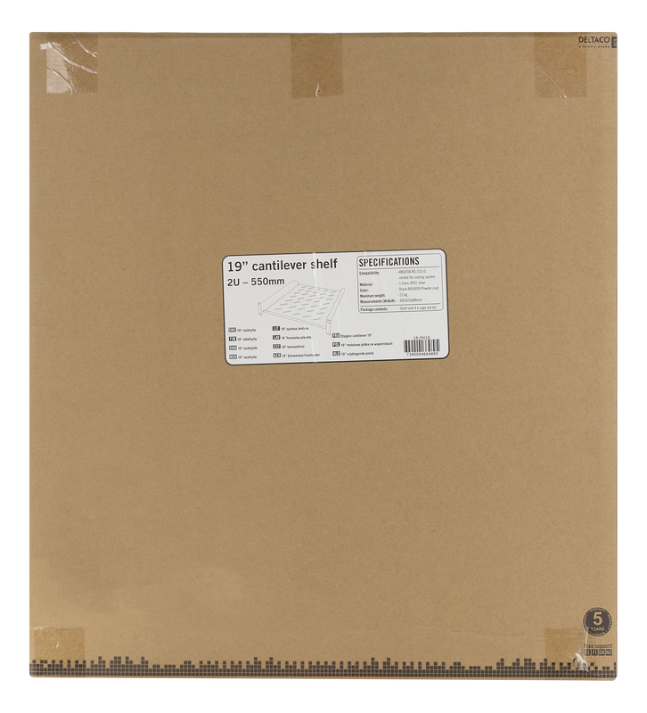 DELTACO, 19" fast shelf, 2U, 550mm deep, max 15kg.