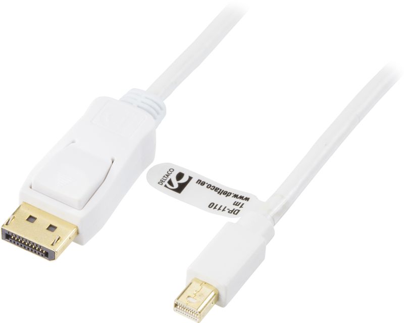 DisplayPort to Mini DisplayPort cable 1m, 20-pin male to male, white.