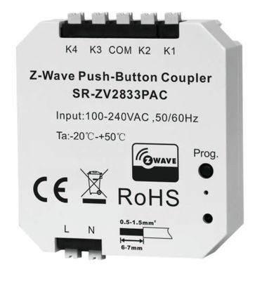 Inbyggnadsknapp 4 kanaler - Z-wave Push-button Coupler