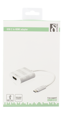DELTACO USB-C to HDMI adapter, Type C male - HDMI female, 4K, UHD, white.
