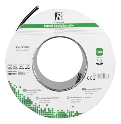 DELTACO F/UTP Cat6 installationskabel, för utomhusbruk, 100m, svart