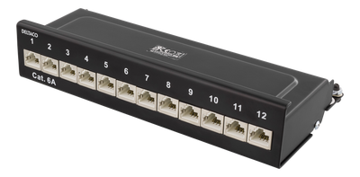 DELTACO Patchpanel, 12xRJ45, Cat6a, väggmonterbar, 10Gbps, svart