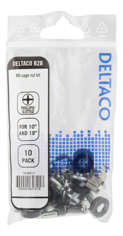 DELTACO, M6 screw set, star/slot (washers + screws + nuts) 10-pack