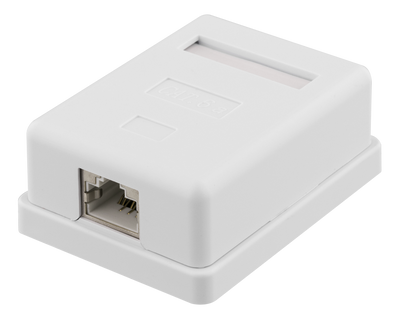 DELTACO skärmat vägguttag, utanpåliggande FTP 1xRJ45, Cat6A, vit