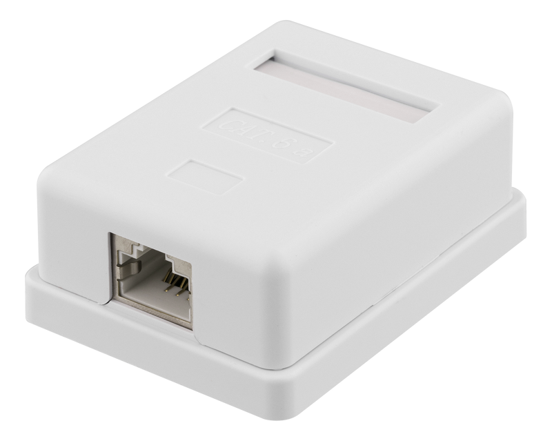 DELTACO skärmat vägguttag, utanpåliggande FTP 1xRJ45, Cat6A, vit