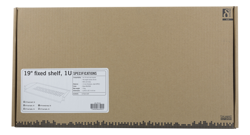 DELTACO 19" Fast Shelf, 1U, SPCC, ventilation holes, black